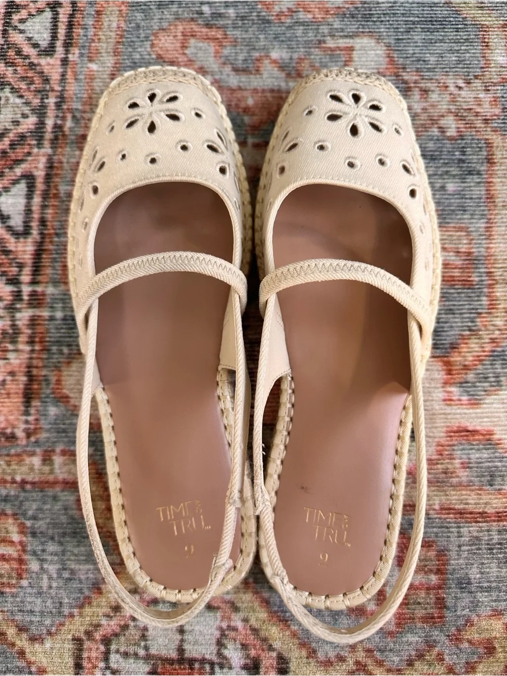 Time and Tru Cream Slingback Espadrille Flats Size 9